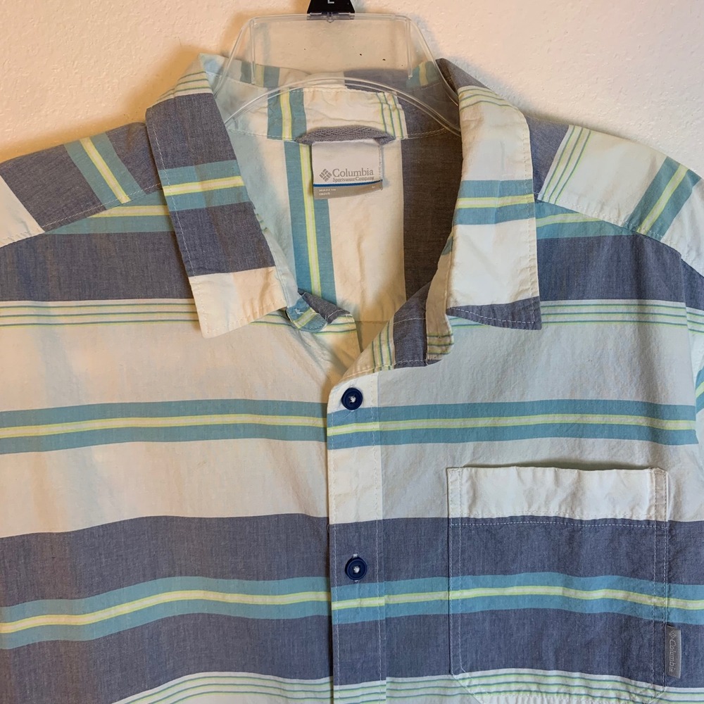 Columbia AM9131 Mens Large Striped Short Sleeve Button Up Shirt Cotton Casual - Picture 2 of 10